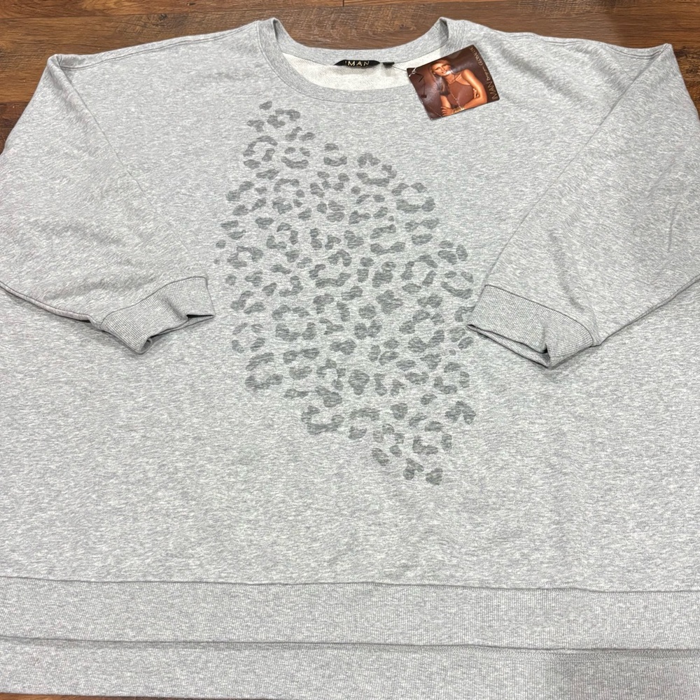 IMAN Gray Animal Print womens Crewneck Sweater 3xl nwt